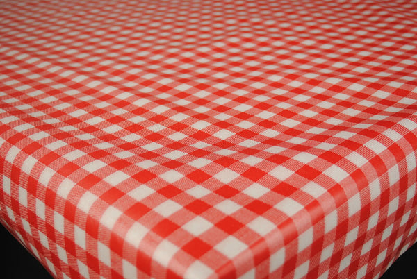 Red & White Bistro Check Vinyl Oilcloth Tablecloth