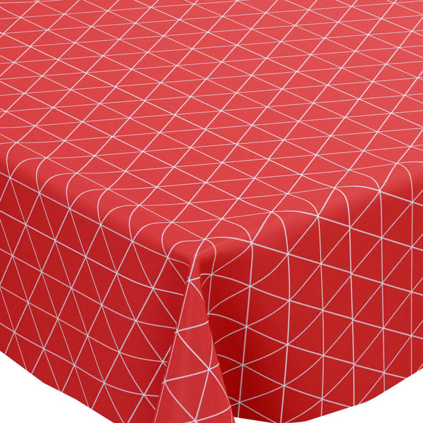 Red Geometric Triangle PVC Vinyl Wipe Clean Tablecloth 160cm x 140cm Warehouse Clearance