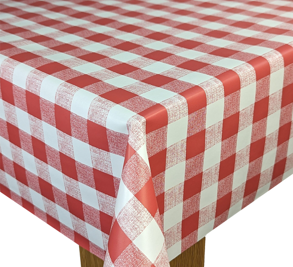 RED Gingham Classic Check Vinyl Oilcloth Tablecloth