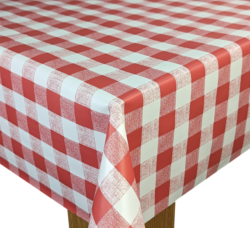 Red and White Classic Gingham Check  PVC Vinyl Tablecloth 20 Metres