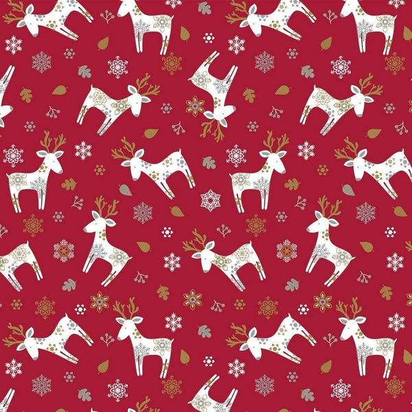 Oval Scandi Reindeer Red Wipe Clean PVC Vinyl Tablecloth 250cm x 140cm