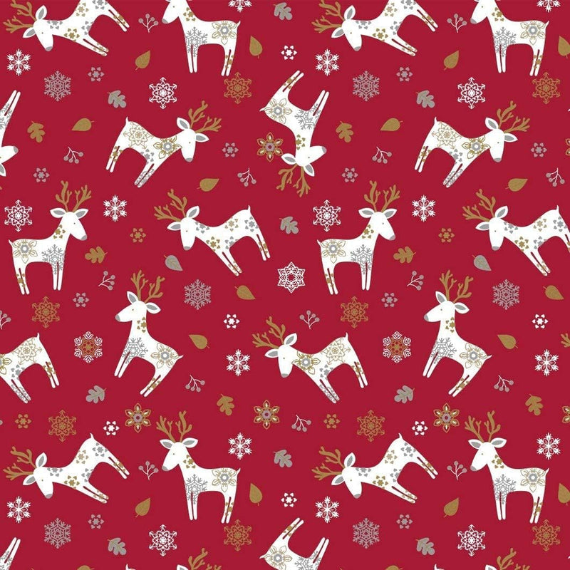 Oval Scandi Reindeer Red Wipe Clean PVC Vinyl Tablecloth 200cm x 140cm