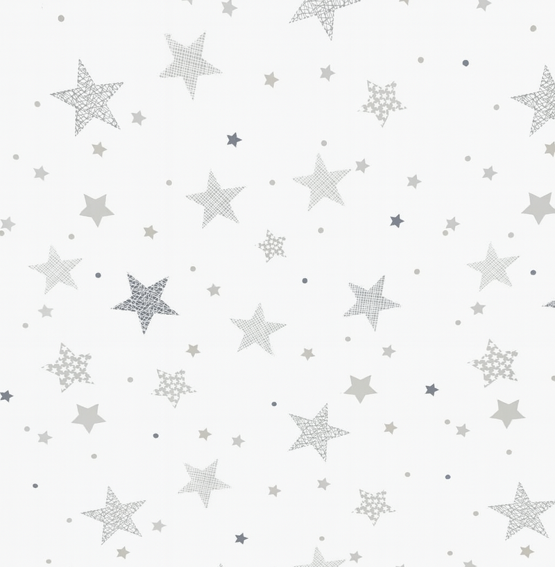 Big Stars Little Stars Silver on White Christmas PVC Vinyl Tablecloth 20 Metres x 140cm Full Roll
