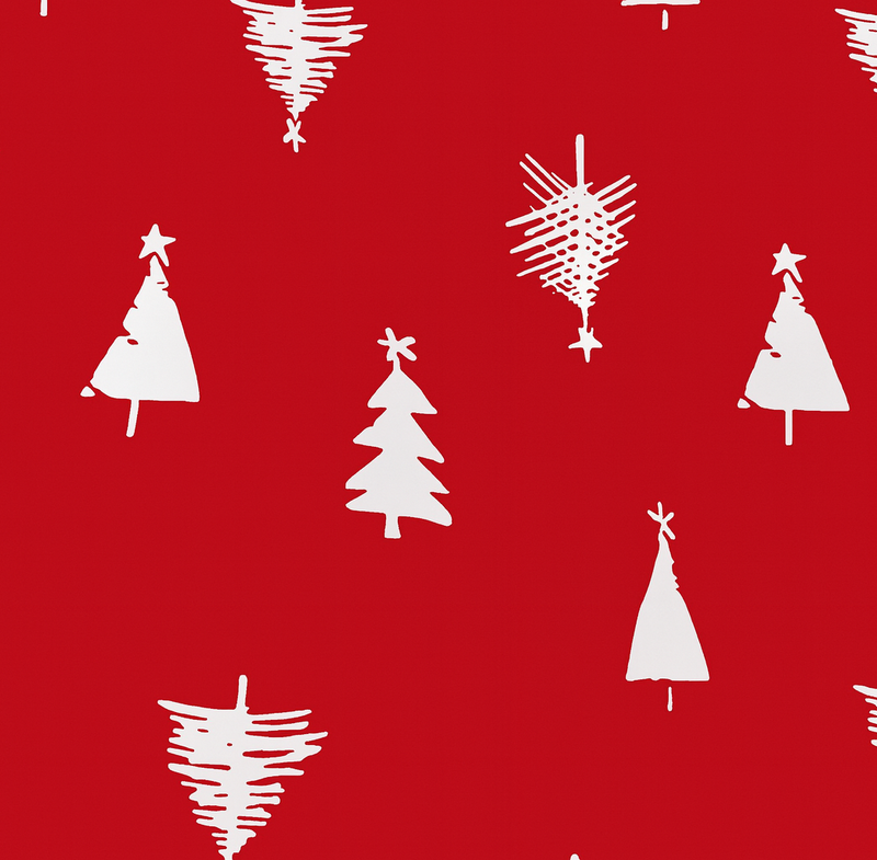 Abstract Christmas Trees on Red Vinyl Oilcloth Tablecloth