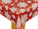 Big Snowflakes on Red Christmas Vinyl Oilcloth Tablecloth