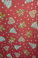 Gingerbread Man Hearts Christmas Trees on Wine Red PVC Vinyl Tablecloth 20 Metres x 140cm Full Roll