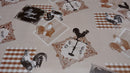 Roosters Chickens Taupe and Brown PVC Vinyl Tablecloth Roll 20 Metres x 140cm