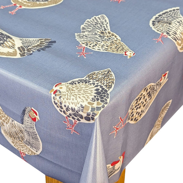 Round Wipe Clean Tablecloth PVC Oilcloth  132cm Rooster Denim