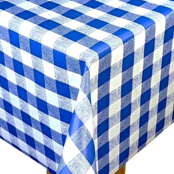 Royal Blue Gingham Check Vinyl Oilcloth Tablecloth