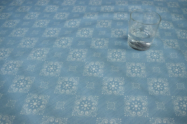 Miranda Blue Vinyl Oilcloth Tablecloth
