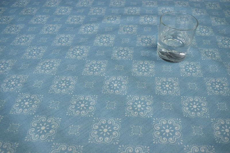 Miranda Blue Vinyl Oilcloth Tablecloth