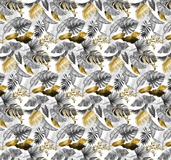 Padded Table Protector with Printed Palm Leaves Gold Design - 140cm Wide, Heat Resistant, Durable, Waterproof, Table Cover for Dining, Kitchen, Indoor and Outdoor Use