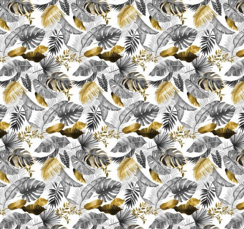 Padded Table Protector with Printed Palm Leaves Gold Design - 140cm Wide, Heat Resistant, Durable, Waterproof, Table Cover for Dining, Kitchen, Indoor and Outdoor Use