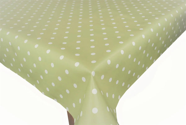 Sage Green Polka Dot  PVC Vinyl Wipe Clean Tablecloth  75cm x 180cm Warehouse Clearance