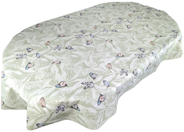 Oval Sage Butterflies Leaves Wipe Clean PVC Vinyl Tablecloth 250cm x 140cm