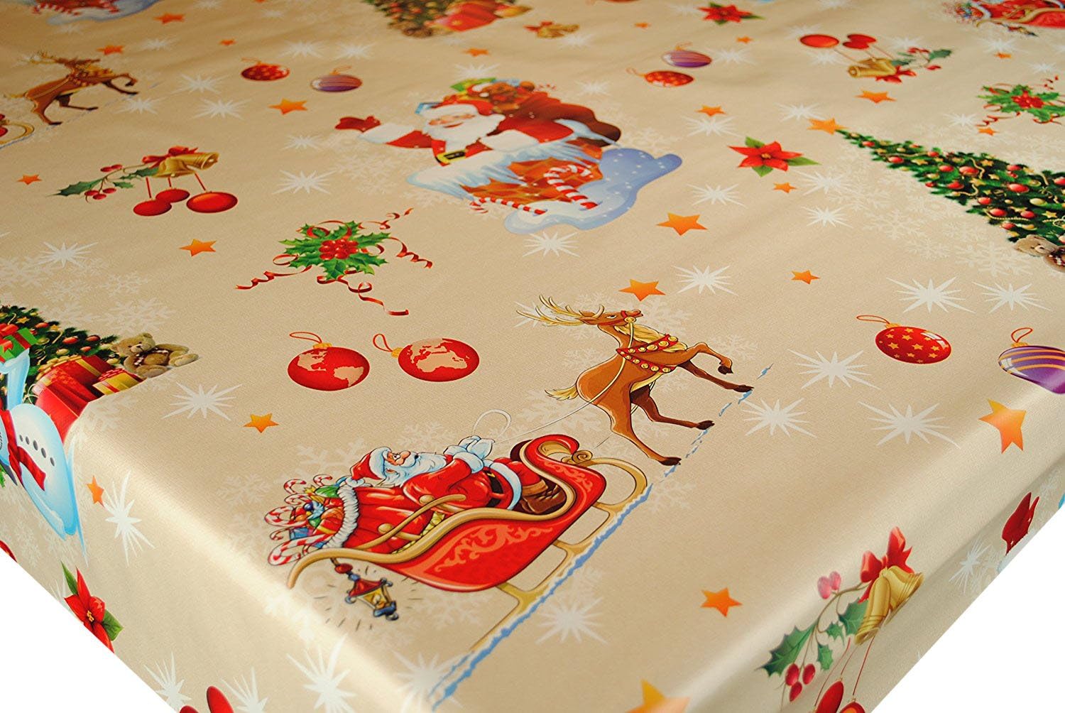 Snowflake Santa Sleigh Repeat Black Christmas Tablecloth