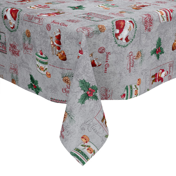 Santa Claus Grey Vinyl Oilcloth Tablecloth 180cm x 140cm   -  Christmas Warehouse Clearance