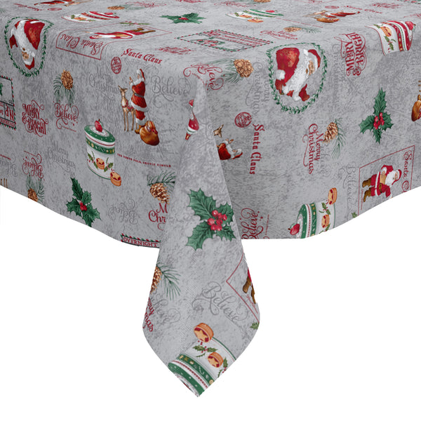 Santa Claus Grey Vinyl Oilcloth Tablecloth 200cm x 140cm   -  Christmas Warehouse Clearance