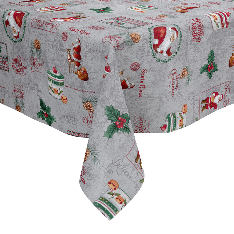 Santa Claus Grey Vinyl Oilcloth Tablecloth 200cm x 140cm   -  Christmas Warehouse Clearance