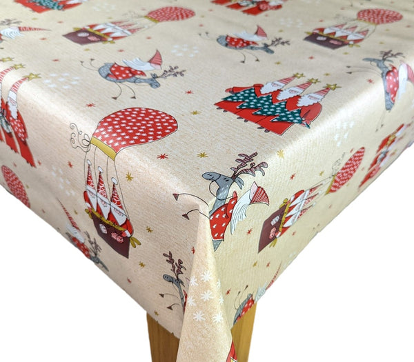 Santa Lapland Cream Vinyl Oilcloth Tablecloth 140cm x 140cm   -  Christmas Warehouse Clearance