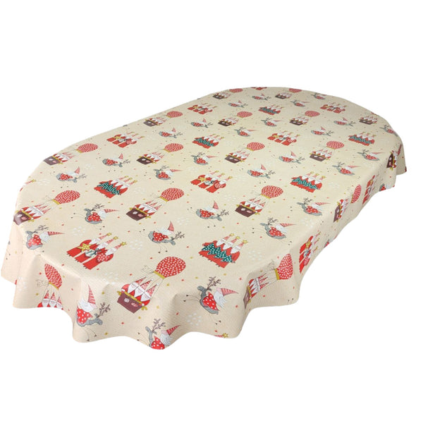 Oval Santa Lapland Cream Wipe Clean PVC Vinyl Tablecloth 300cm x 140cm