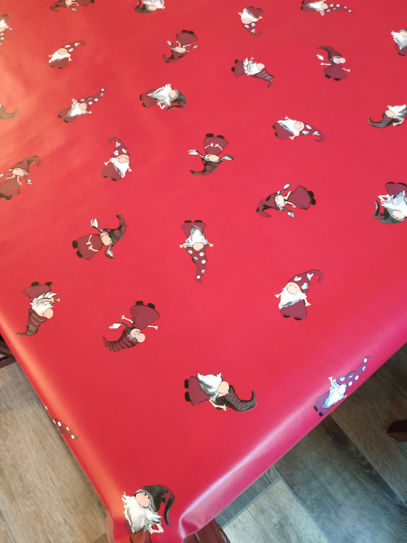 Santas Helpers Red Vinyl Christmas Tablecloth Roll 20 Metres x 140cm