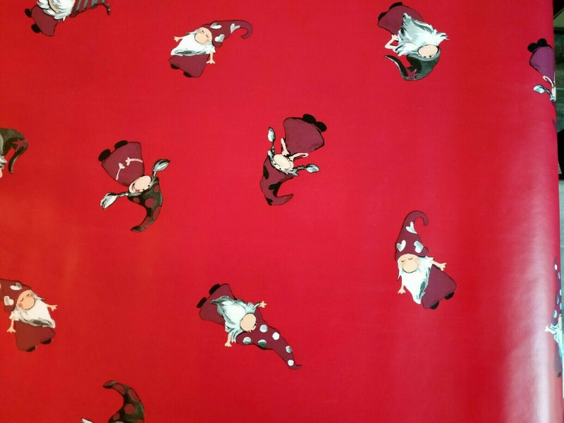 Santas Helpers Red Vinyl Christmas Tablecloth Roll 20 Metres x 140cm