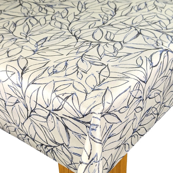 Scattered Leaves Navy Blue Oilcloth Tablecloth