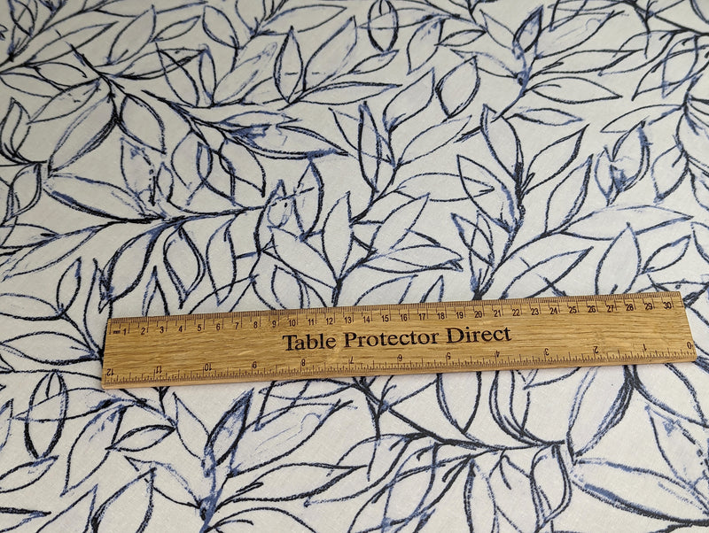 Scattered Leaves Navy Blue Oilcloth Tablecloth