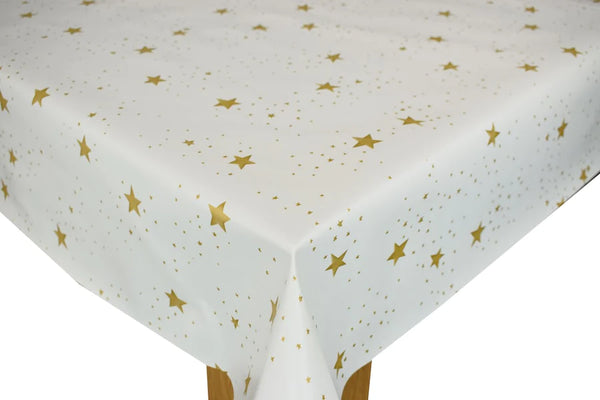 Christmas Scattered Gold Stars Vinyl Oilcloth Tablecloth