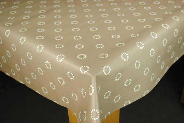 Sicily Spot Taupe PVC Vinyl Wipe Clean Tablecloth  140cm x 140cm Warehouse Clearance