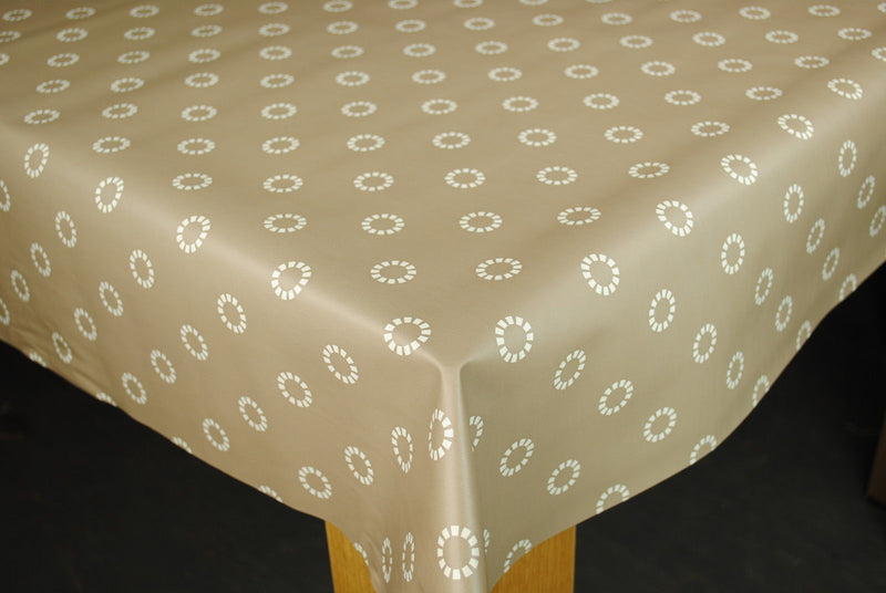 Sicily Spot Taupe PVC Vinyl Wipe Clean Tablecloth  140cm x 140cm Warehouse Clearance