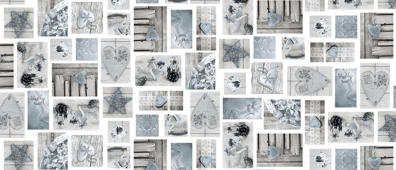 Silver Grey and Ice Blue Wood Effect Christmas Festive Vinyl Tablecloth Roll 20 Metres x 140cm Full Roll