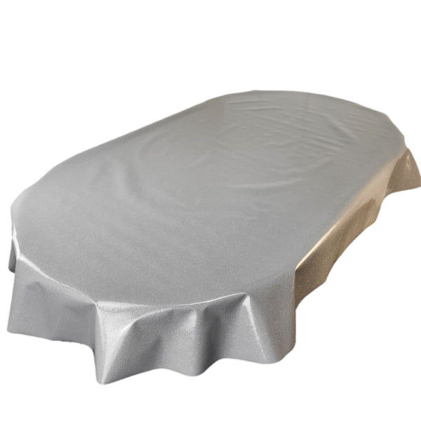 Oval Slate Grey Glitter Wipe Clean PVC Vinyl Tablecloth 180cm x 140cm