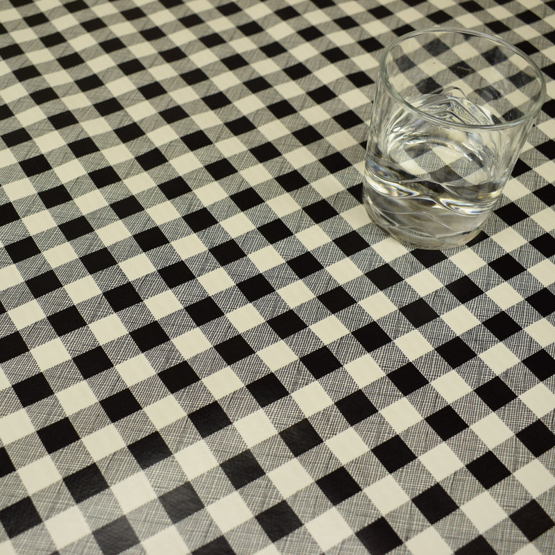 Black Gingham Small Check  PVC Vinyl Tablecloth 20 Metres