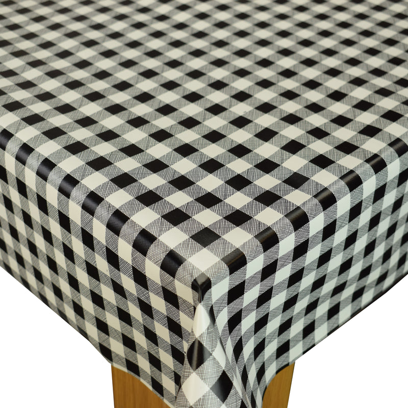 Black Gingham Small Check  PVC Vinyl Tablecloth 20 Metres