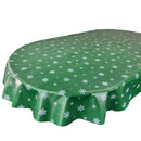 Oval Silver Snowflakes on Green Wipe Clean PVC Vinyl Tablecloth 180cm x 140cm
