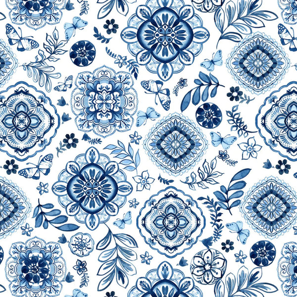 Sophia Blue PVC Vinyl Wipe Clean Tablecloth 120cm x 140cm Warehouse Clearance