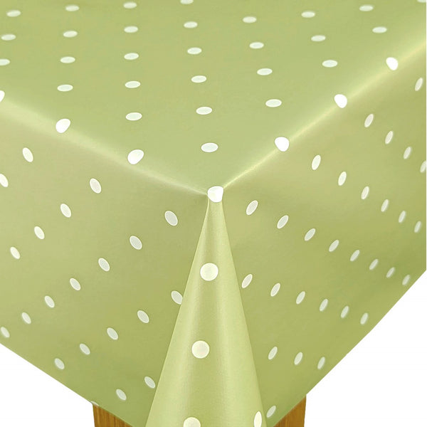 Sage White Green Polka Dotty Vinyl Tablecloth 20 Metres Full roll