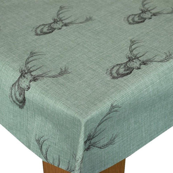 Stags Duckegg Green Vinyl Oilcloth Tablecloth ROUND 138cm  - Warehouse Clearance