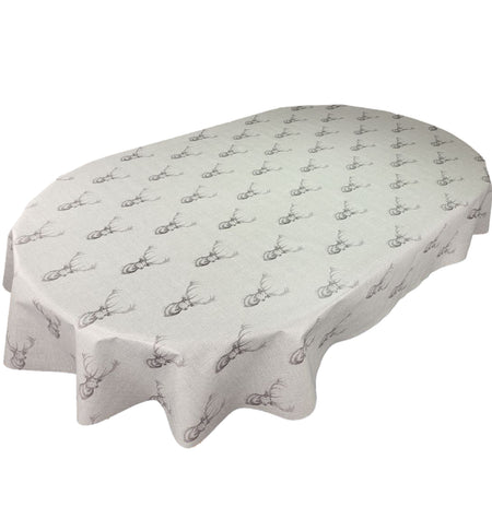 Oval Highland Stag Grey Wipe Clean PVC Vinyl Tablecloth 180cm x 140cm