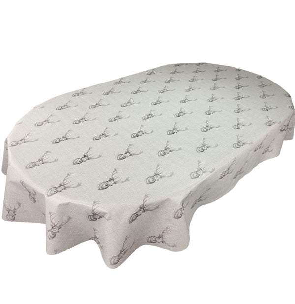 Oval Highland Stag Grey Wipe Clean PVC Vinyl Tablecloth 180cm x 140cm