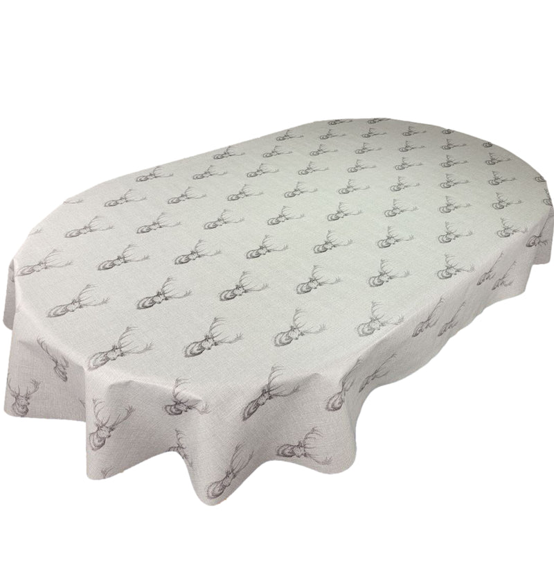 Oval Highland Stag Grey Wipe Clean PVC Vinyl Tablecloth 180cm x 140cm