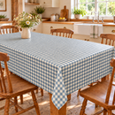 Gingham Check Denim Blue Cotton Oilcloth Tablecloth