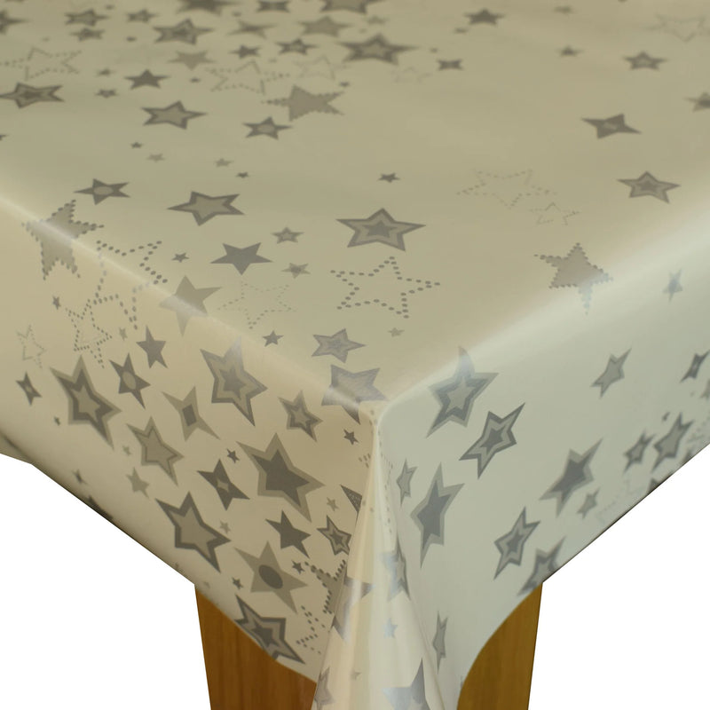 Stellar Stars Silver Christmas Stars Vinyl Oilcloth Tablecloth 130cm x 140cm   - Warehouse Clearance