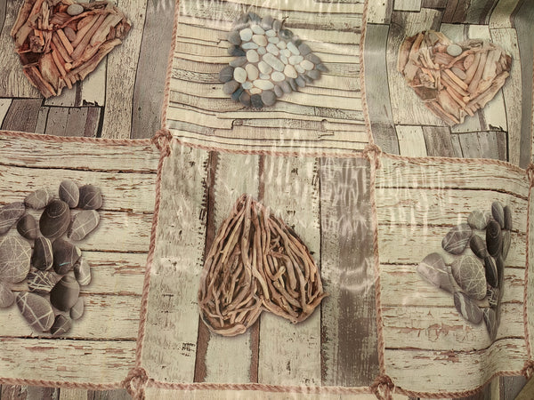 Sticks, Wood Planks and Stones Extra Wide PVC Vinyl Oilcloth Tablecloth 160cm wide