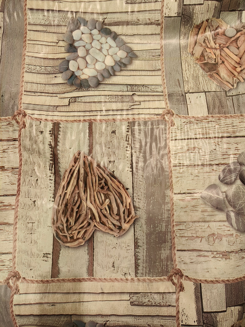 Sticks, Wood Planks and Stones Extra Wide PVC Vinyl Oilcloth Tablecloth 160cm wide