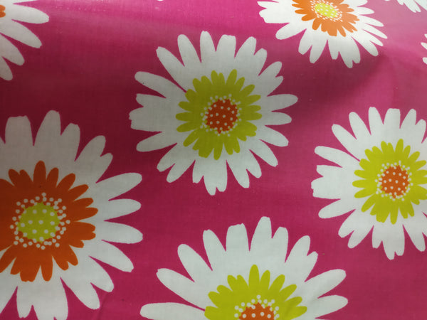 Fryetts Summer Daisy Bright Pink Cotton Oilcloth Tablecloth