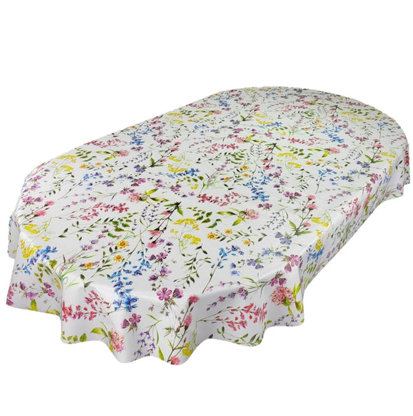 Oval Summer Meadow Flowers Wipe Clean PVC Vinyl Tablecloth 180cm x 140cm