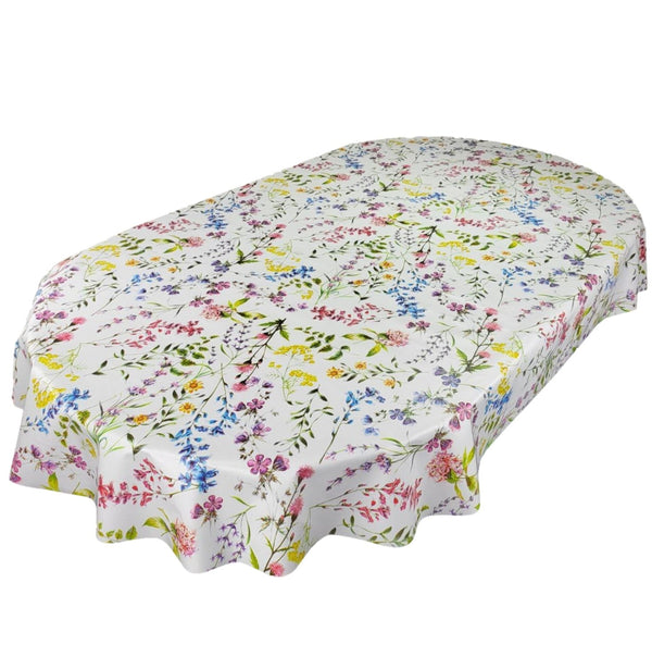 Oval Summer Meadow Flowers Wipe Clean PVC Vinyl Tablecloth 200cm x 140cm